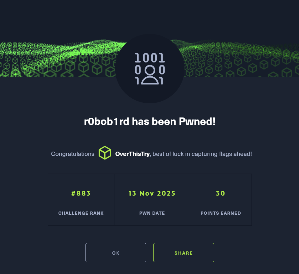 r0bob1rd has been Pwned!